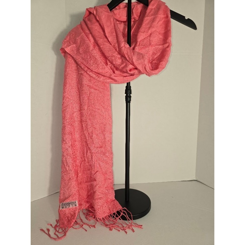Pink Pashmina Silk Blend Scarf Shawl‎ Fringed Lightweight Wrap Accessory